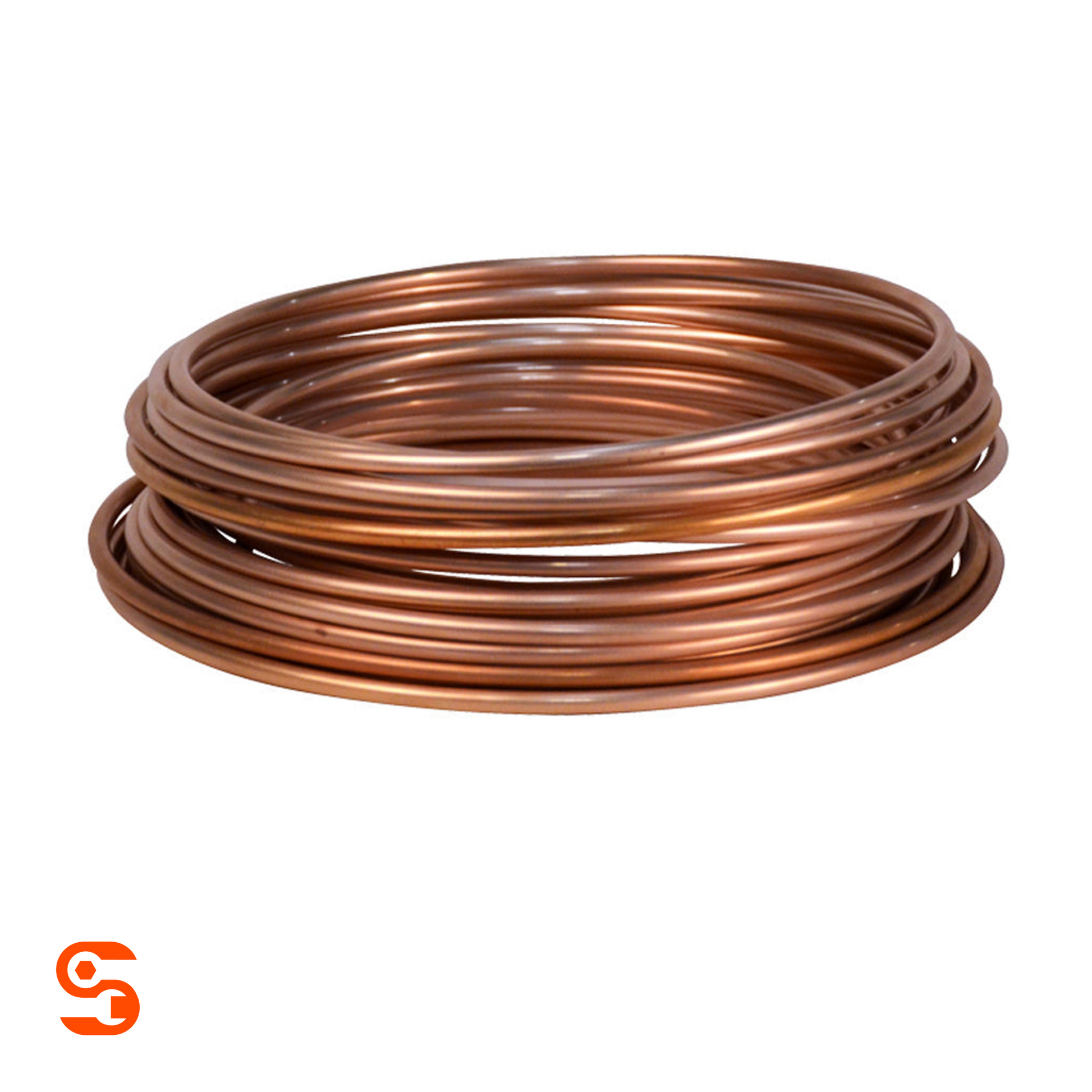 Copper-nickel brake line tubing coil in a shiny copper finish, 3/16 inch size