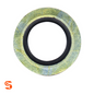 M14 drain plug gasket with black rubber inner ring and gold-toned metal outer washer