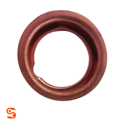 M12 copper foldover drain plug gasket with circular raised rim and central opening