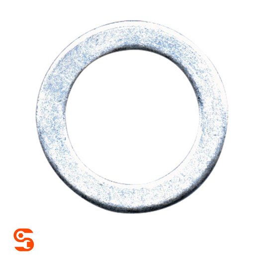 Silver aluminum M18 drain plug gasket washer with round flat ring shape on white background