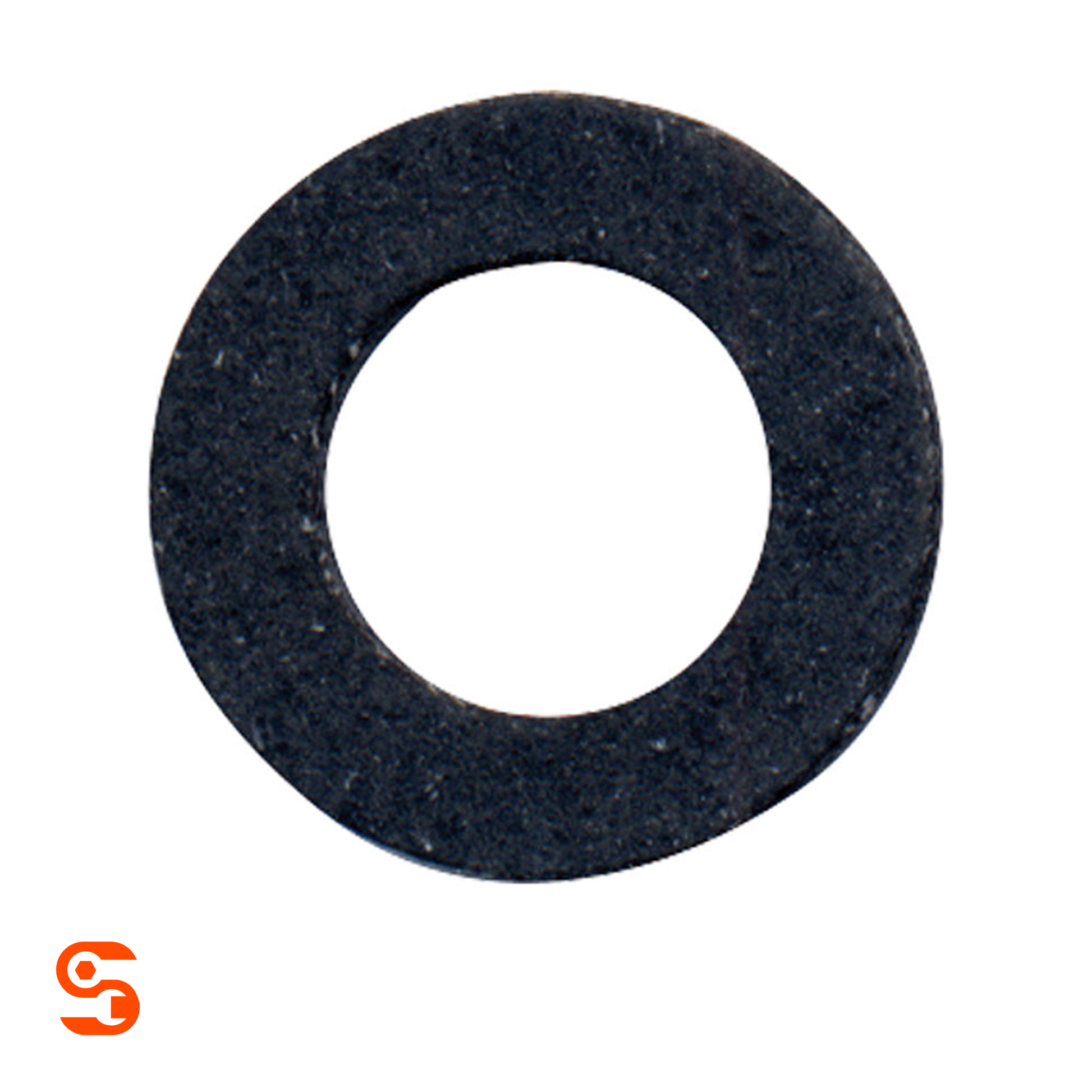 Black fiber M14 drain plug gasket with a flat ring shape and center hole