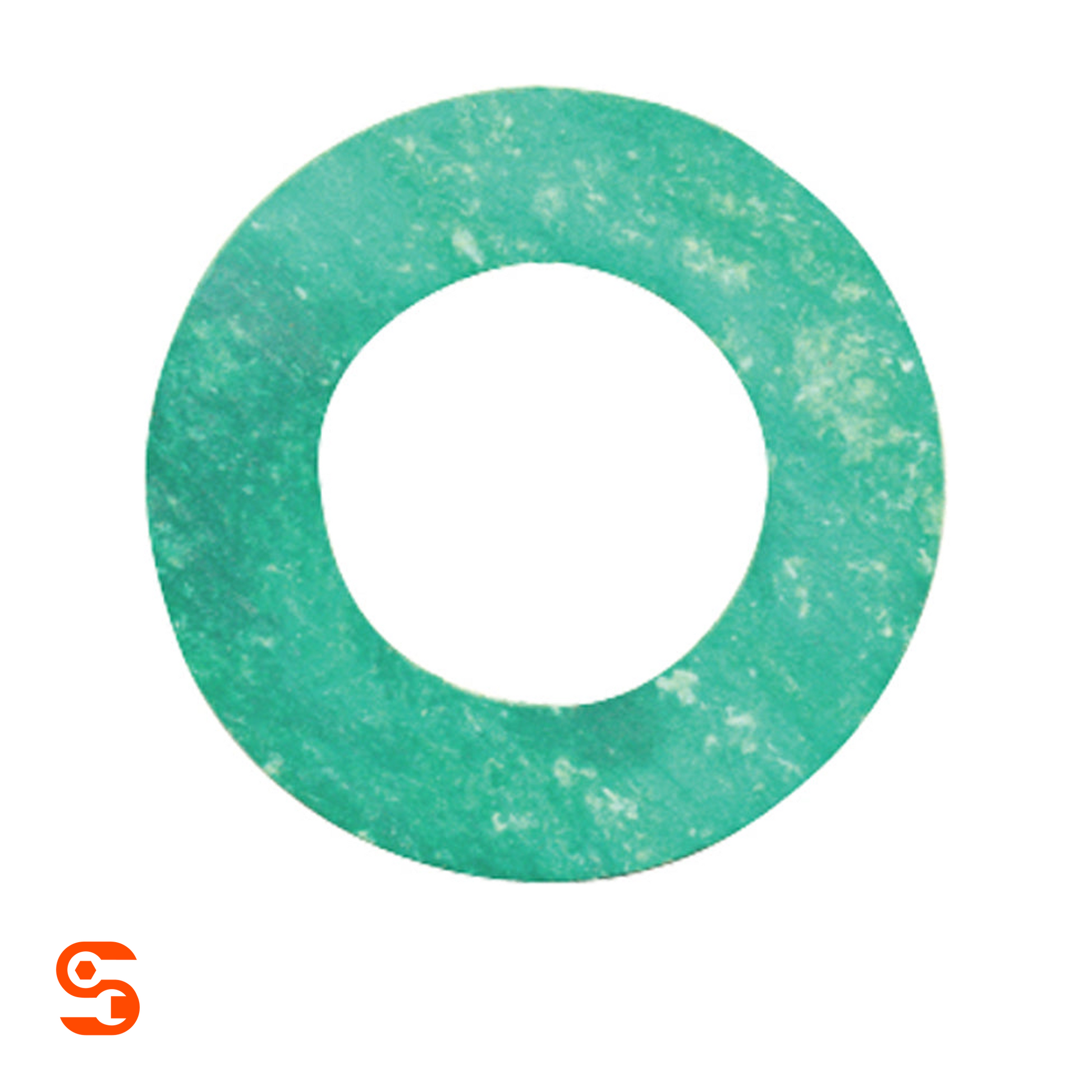 Green synthetic M12 drain plug gasket with flat round washer shape and center hole