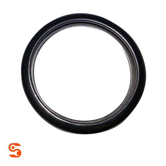 Black foldover steel M20 drain plug gasket with smooth circular ring design on a white background