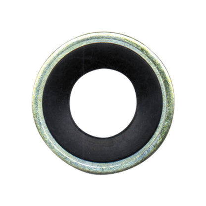 M12 rubber-metal oil drain plug gasket with black rubber inner ring and metal outer washer