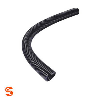 Black corrugated split wire loom tubing length, 1/4 inch size, shown on a white background
