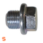 Silver metal flanged hex oil drain plug with threaded M16 shaft and 19mm hex head