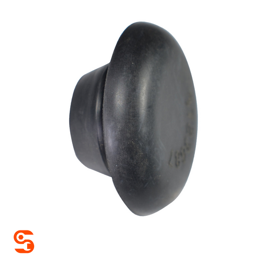 Black rubber differential oil drain plug with round domed head and short cylindrical stem