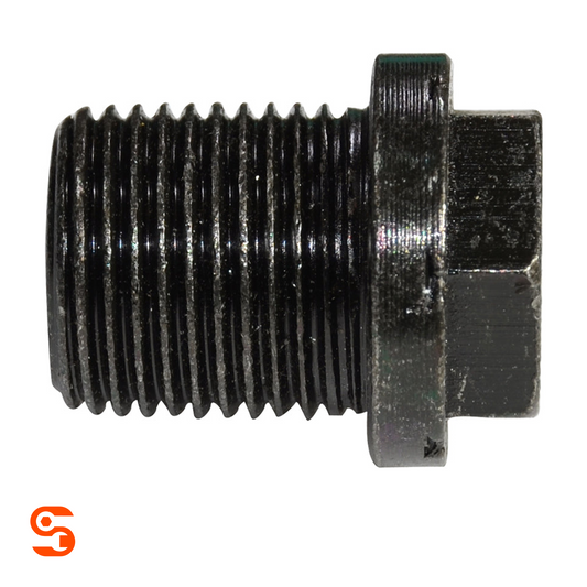 Black metal flanged hex oil drain plug with M18 threaded shaft and 17mm hex head