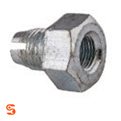 Zinc plated single hex oil drain plug with threaded end and internal opening