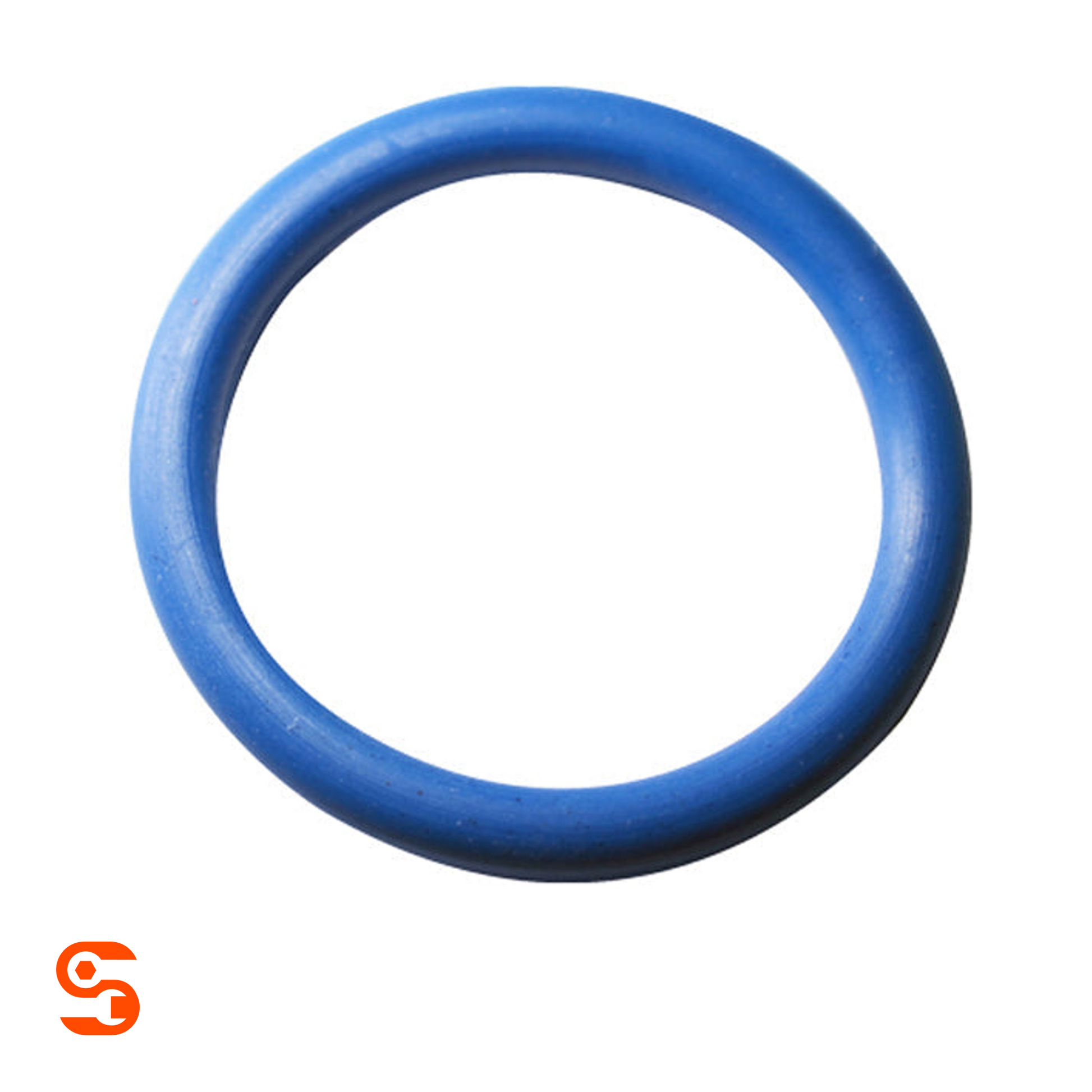 Blue plastic O-ring oil drain plug gasket on a white background