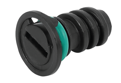 Black plastic Mercedes-Benz oil drain plug with O-ring and round 28mm head