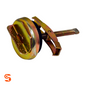 Yellow zinc universal winged nut with threaded bolt and two folding metal wings on a white background