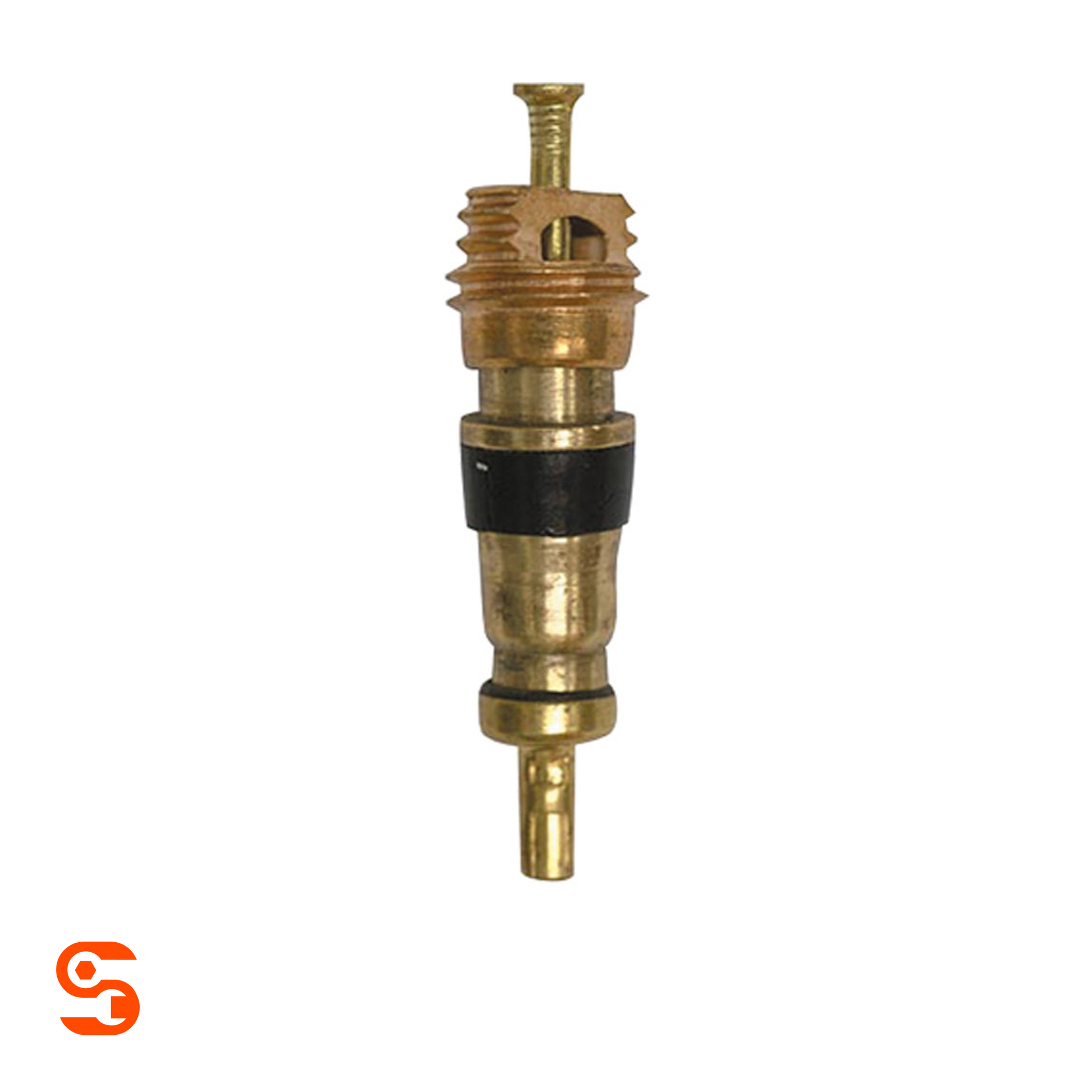 Brass standard valve core with black seal, shown as a single loose replacement part
