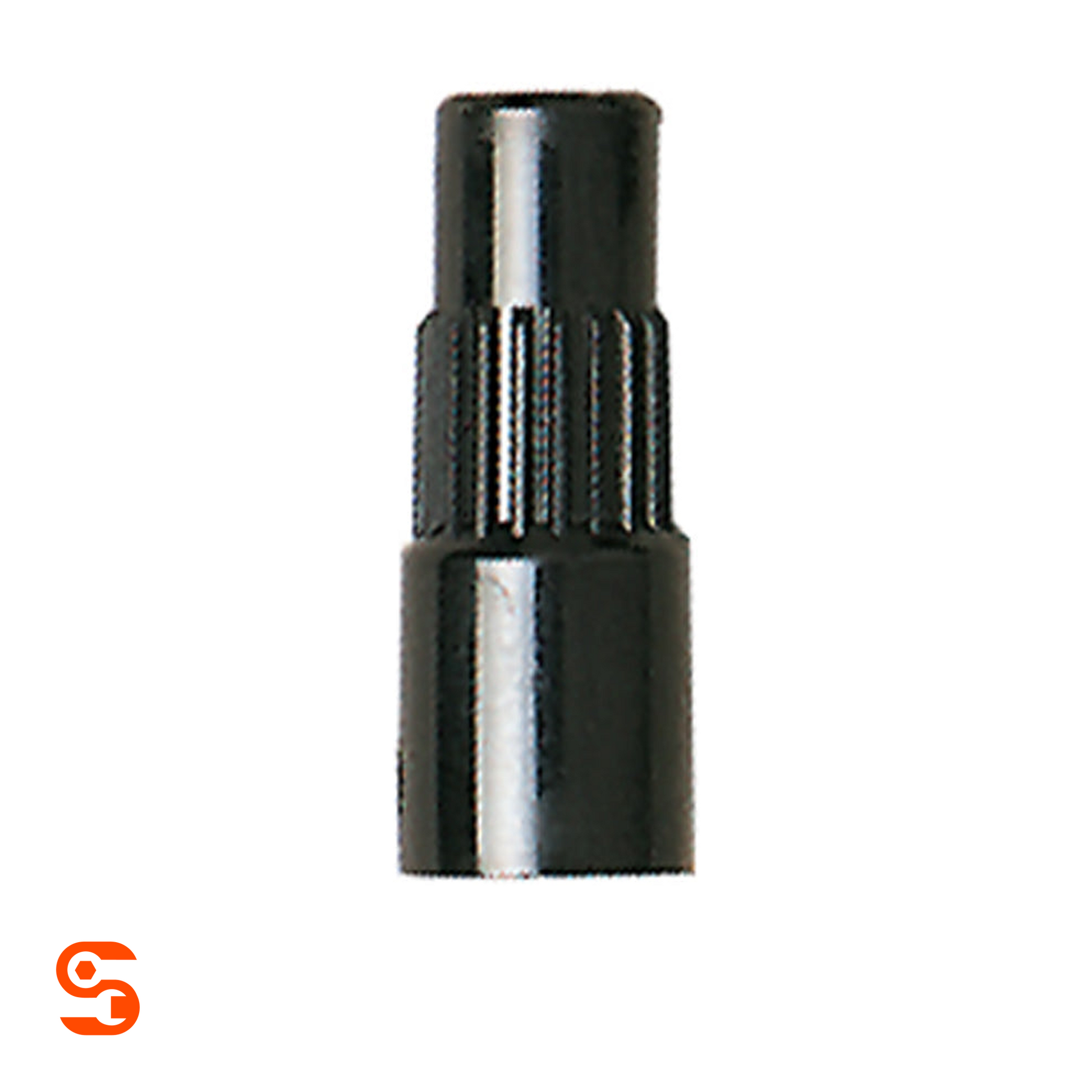 Black cylindrical non-TPMS valve extension with ribbed center grip and glossy finish