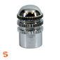 Chrome metal valve cap with domed top and ridged threaded sides