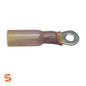 Red heat shrink ring terminal with metal eyelet for 22–18 AWG wire