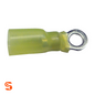 Yellow heat shrink ring terminal with metal eyelet for 12–10 AWG wire