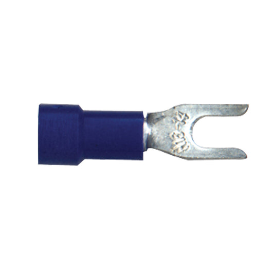 Vinyl Insulated Terminal Spades | Wire Size: 16–14 AWG | Stud Size: #6 | Color: Blue