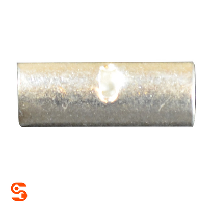 Silver non-insulated seamless metal butt connector for 16-14 AWG wire, single cylindrical terminal