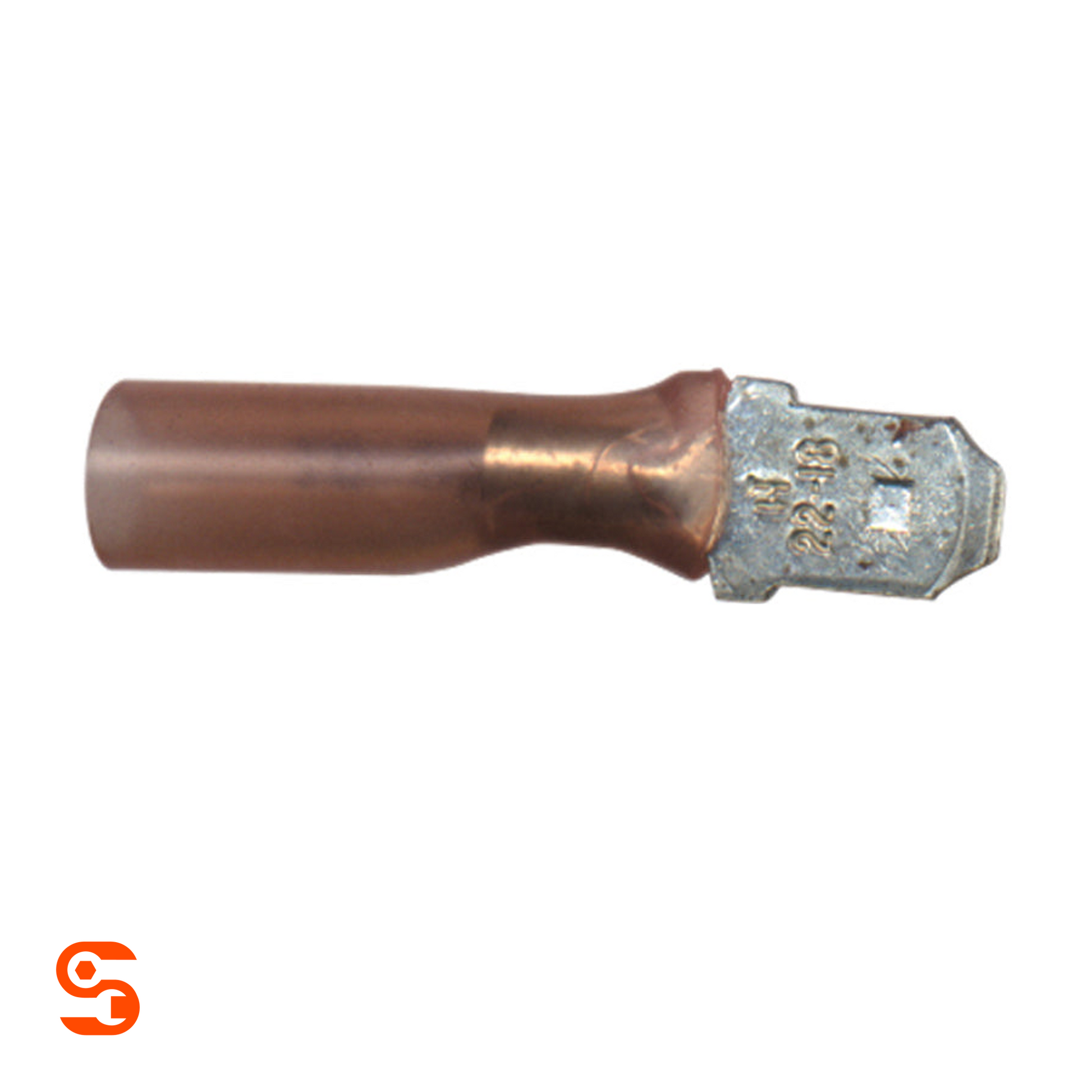 Light red heat shrink quick disconnect terminal with copper sleeve and silver metal tab