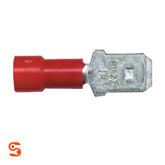 Red vinyl insulated quick disconnect terminal with metal flat blade connector