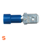 Blue vinyl insulated male quick disconnect terminal with metal tab, 16-14 AWG, single piece