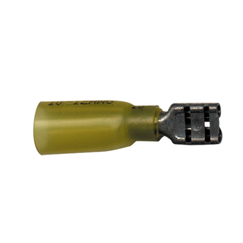 Heat Shrink Terminal- Quick Disconnect Color: Yellow Wire Size: 12-10. (Male)