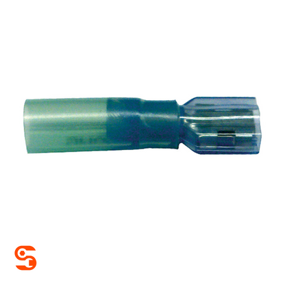 Light blue fully insulated female quick disconnect terminal with heat shrink sleeve