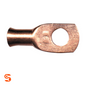 Copper lug terminal with round stud hole, flared wire barrel, and brushed copper finish