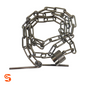 Metal valve core fishing tool with coiled chain, cylindrical grip, and straight wire handle on a white background