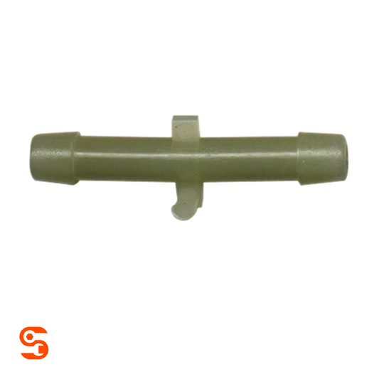 Olive green plastic hose splice vacuum connector with ribbed ends for 3/16 inch tube ID