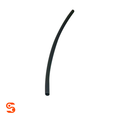 Black curved 6-inch heat shrink tubing with hollow open end on white background
