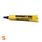 Yellow Warranty Seal tube with black cap and white crimped end, 1.8 oz