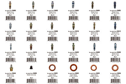 Steel Bleeder Screw Assortment | Total Part Numbers: 24 | Total Pieces: 130