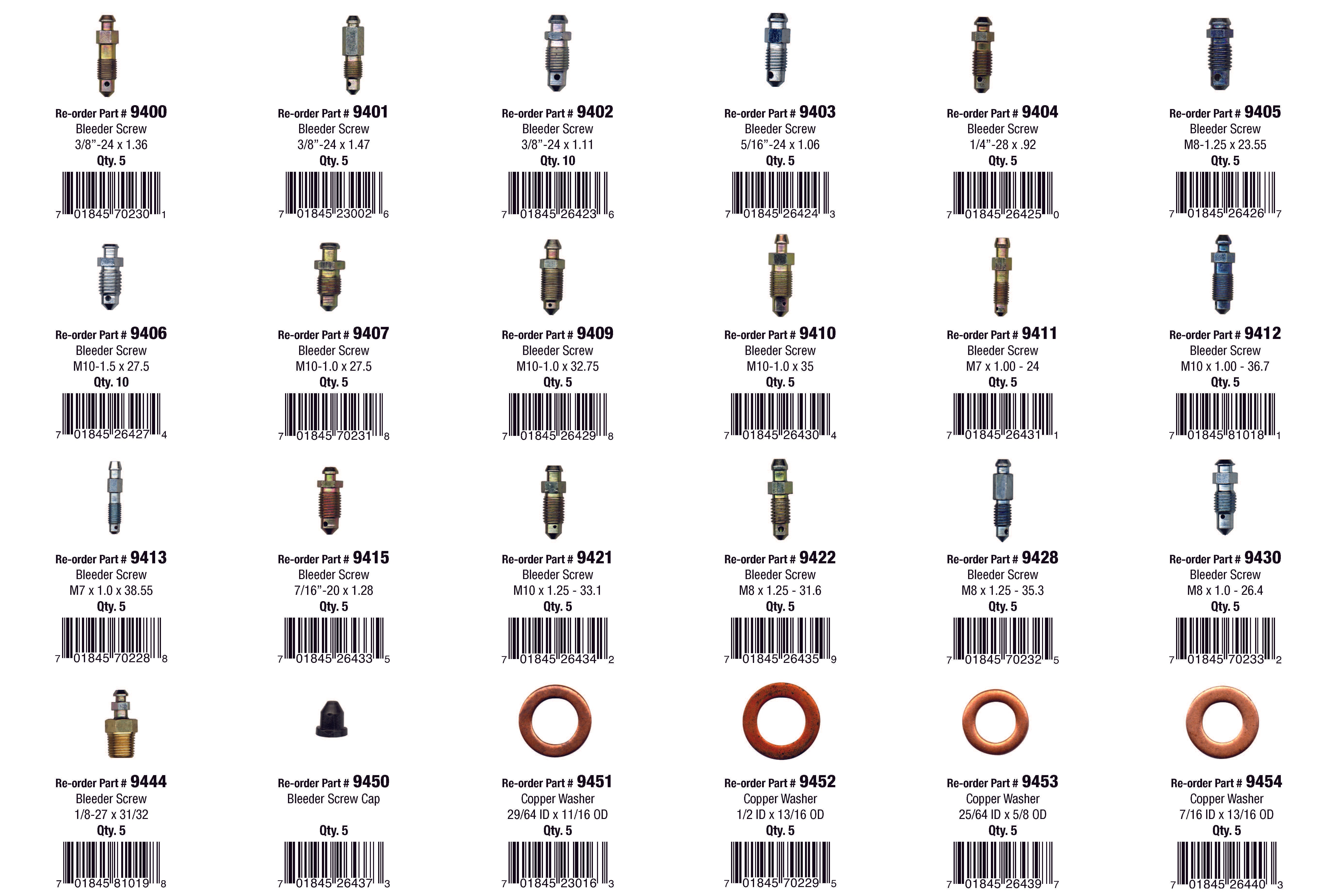 Bleeder Screw Assortment (130 Total Pieces)