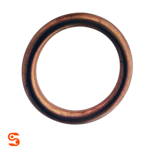 Single copper crush drain plug gasket ring with a rounded profile on a white background