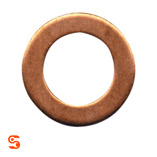 Copper M14 drain plug gasket with flat circular washer shape and central hole