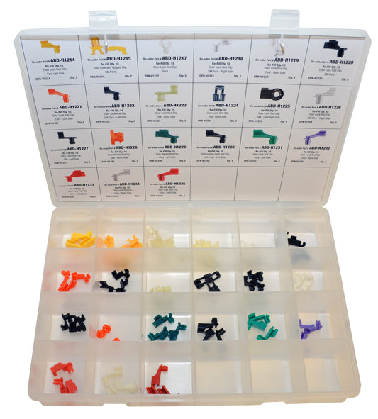 Door Locks & Hood Prop Clips Assortment Kit | Total Parts: 21 | Total Pieces: 63