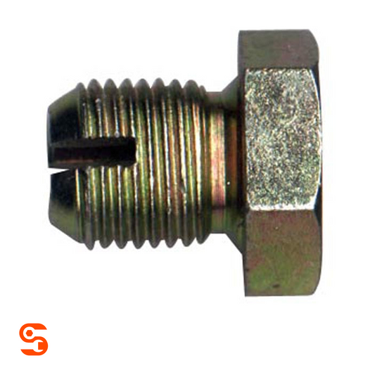Zinc yellow oversize double hex oil drain plug with threaded body, slotted tip, and 3/4 inch hex head