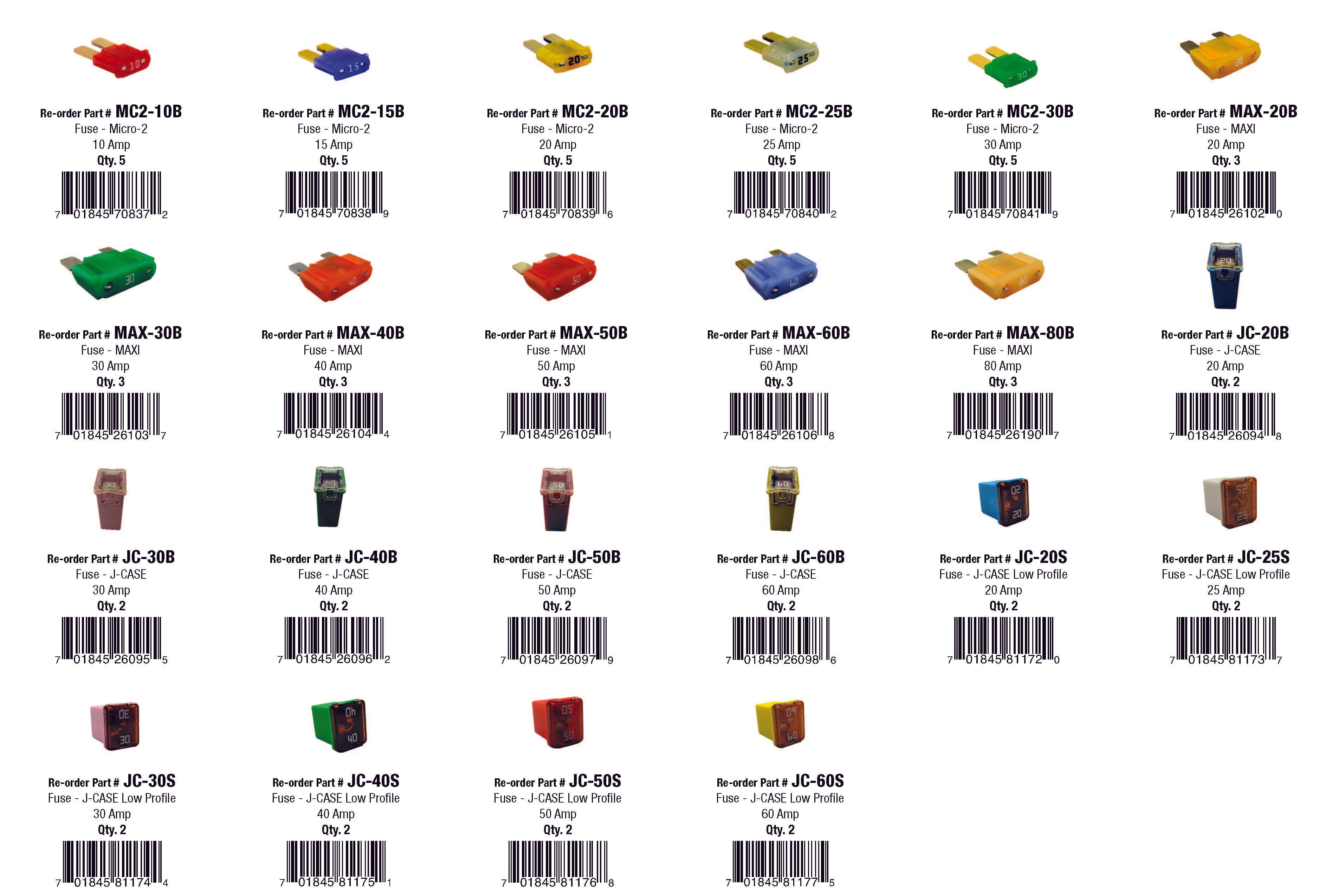 Pro Fuse Assortment - Micro2, MAXI & JCase Fuses (65 Total Pieces)