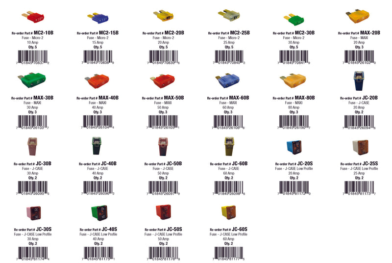 Pro Fuse Assortment - Micro2, MAXI & JCase Fuses (65 Total Pieces)