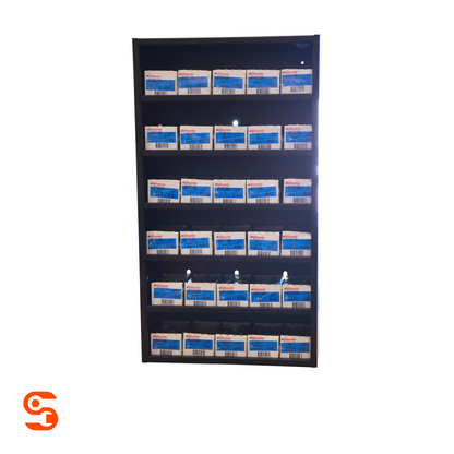 Black wall organizer filled with labeled metric nut and bolt hardware boxes, 1266-piece assortment