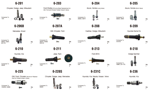 OEM TPMS Valve Stem Assortment (52 Total Pieces)