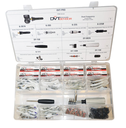 DVT-PRO TPMS starter kit with 8 sensors, replacement valves, service kit and torque tools