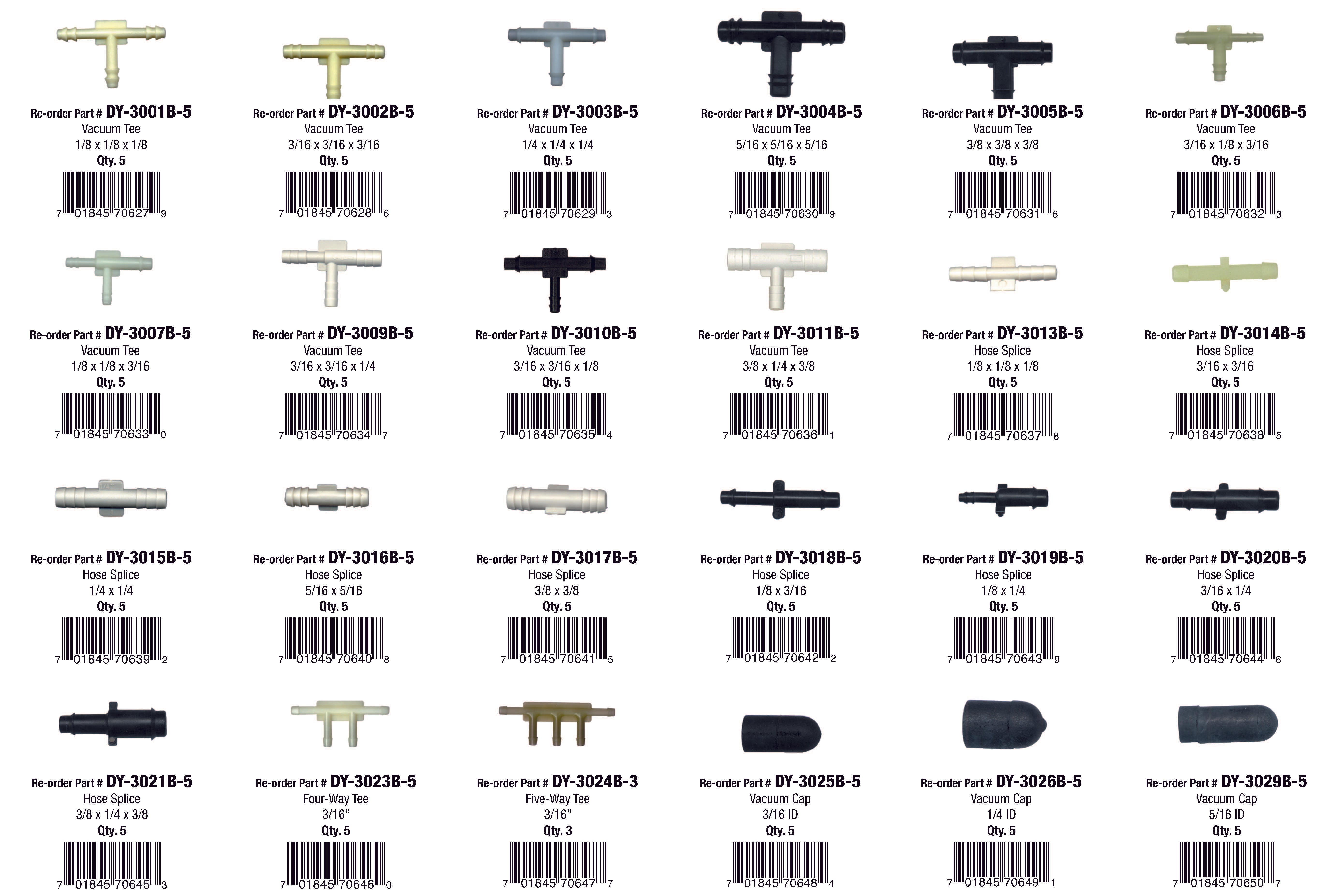 Vacuum Tee & Connectors Assortment (180 Total Pieces)