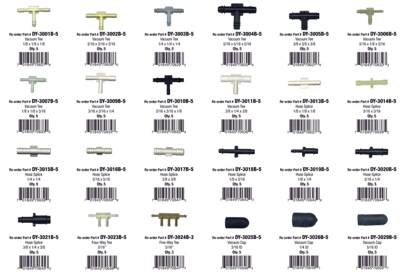 Vacuum Tee & Connectors Assortment (180 Total Pieces)