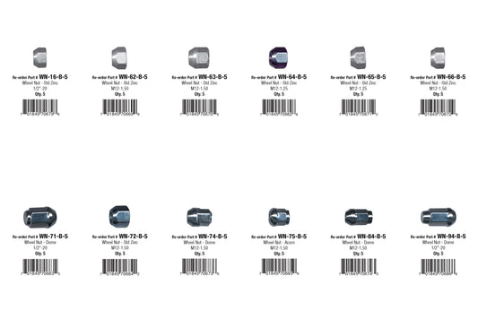 Steel Wheel Lug Nut Assortment A | Total Parts: 12 | Total Pieces: 60