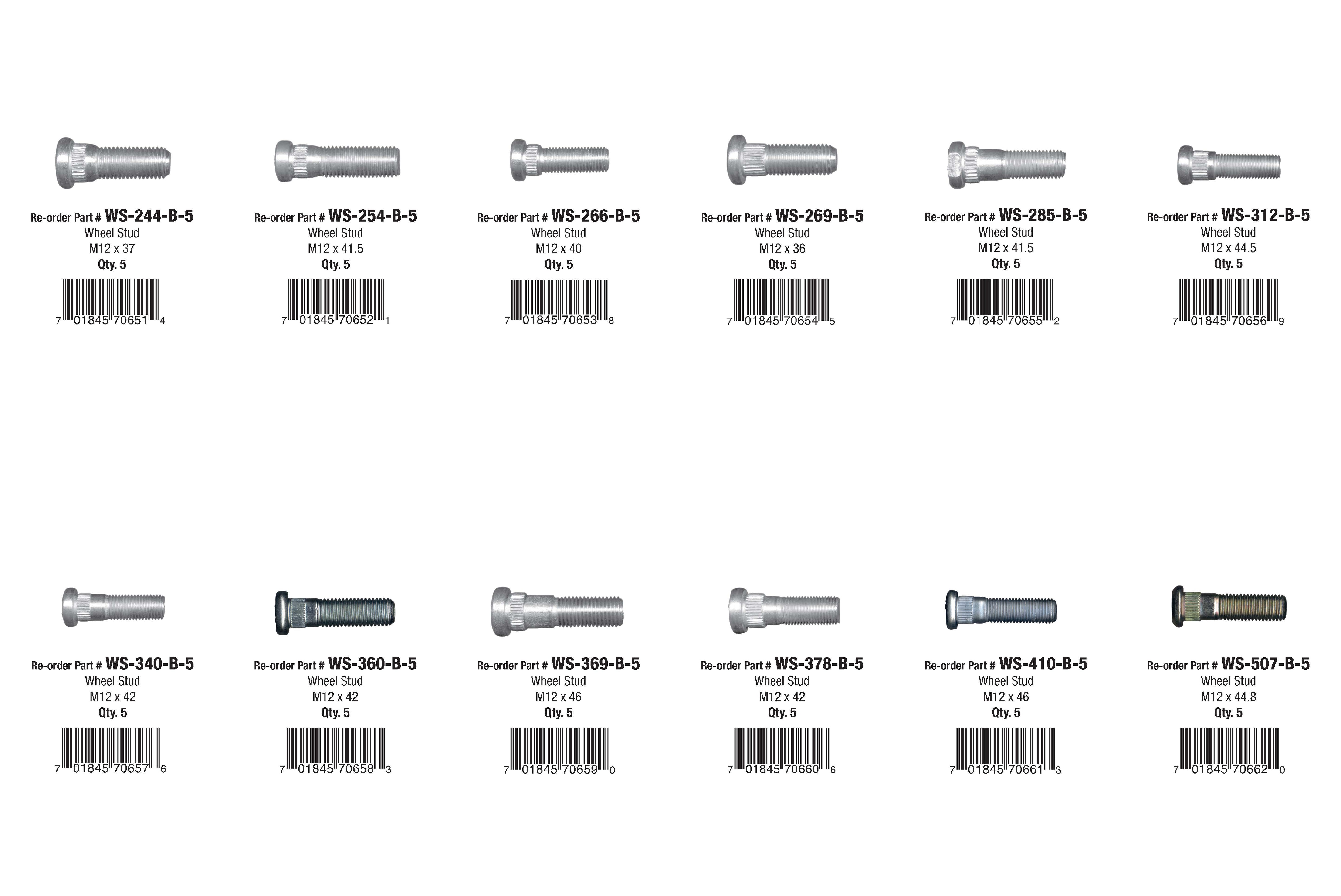 Wheel Stud Assortment (60 Total Pieces)