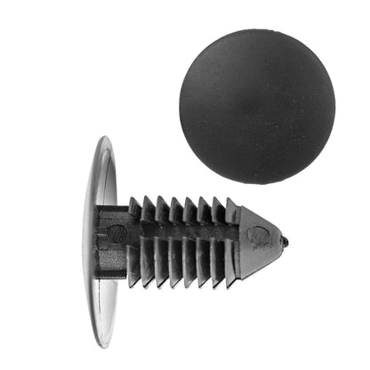 Black Nylon Radiator Apron Panel Shield Retainer Clips | Fits Hole Size: 3/8" (9.5mm) | Head Diam: 1" | Stem Size: 13/16" | GM 1977-on | OEM# 1619321