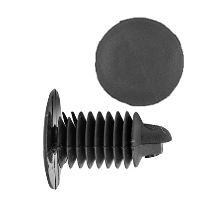 Black Nylon Weatherstrip Shield Retainer Clips | Fits Hole Size: 13/64" | Head Diam: 10mm | Stem Size: 12mm | GM 1974-on / Chrysler 1994-on | OEM# 20699808, 6502328